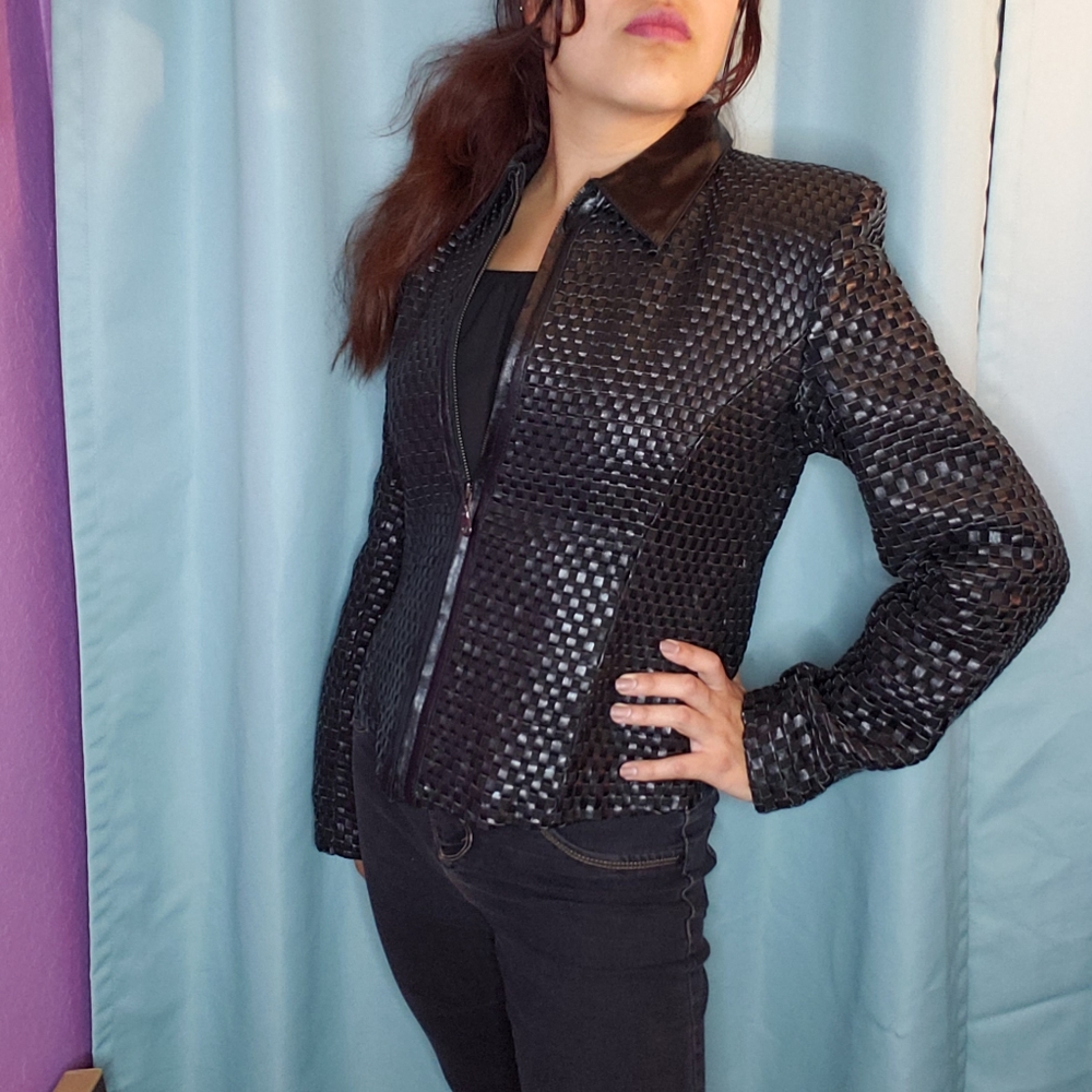 WEAVED LEATHER JACKET